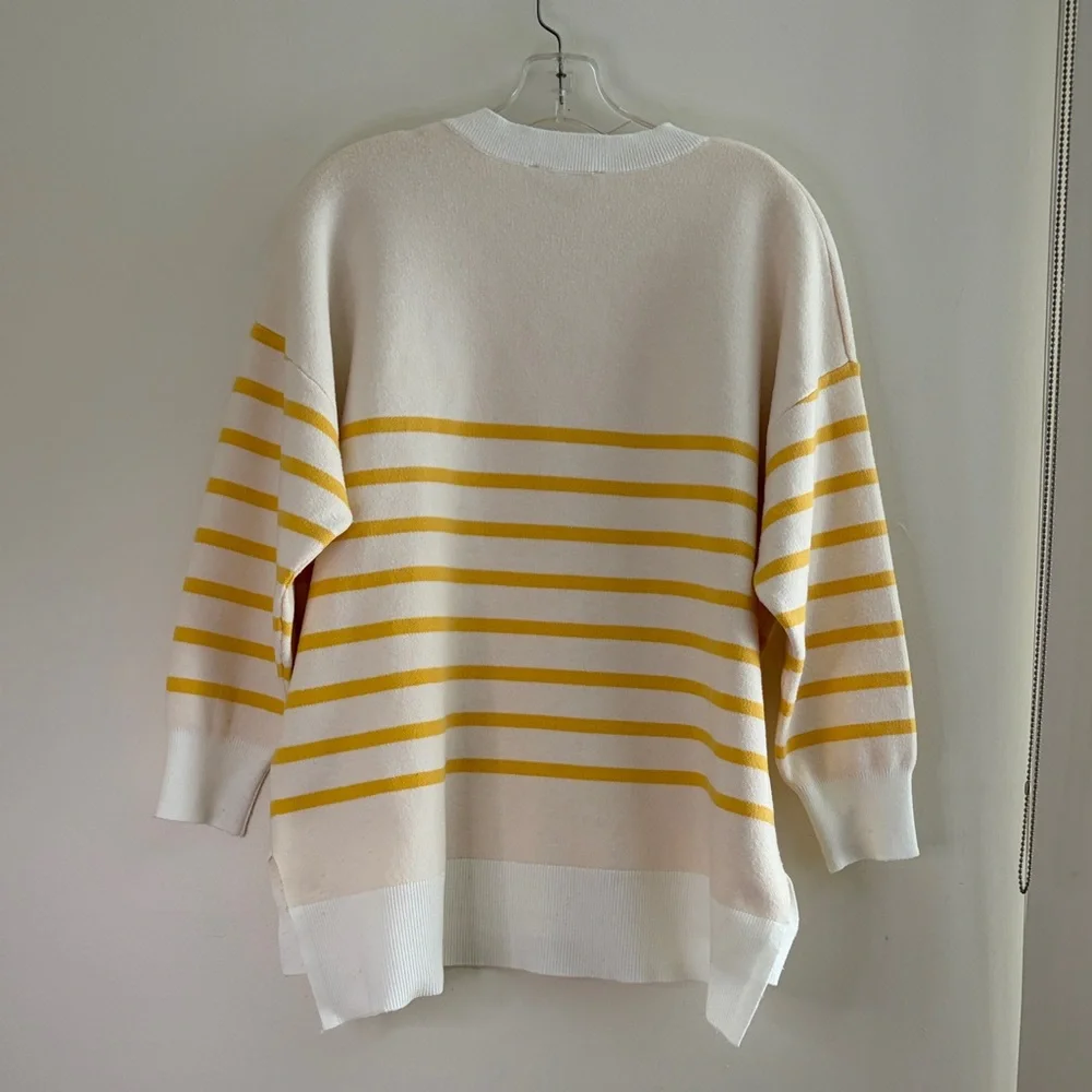 Philosophy Cream Sweater with Yellow Stripes V-Neck Sz 1X - Picture 2 of 9